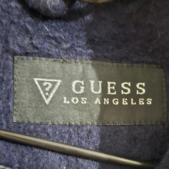 GUESS Los Angeles Vintage Brushed Wool Blend Navy Blue Warm Coat sz S - Picture 3 of 10
